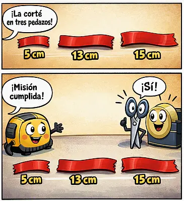 Cinta dividida en tres pedazos iguales usando el Máximo Común Divisor