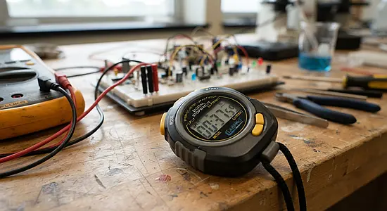 Cronómetro usado para medir los segundos de un experimento realizado en un taller