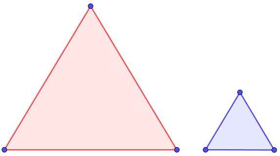 Triángulo rojo y azul son semejantes por tener la misma forma y distintos tamaños
