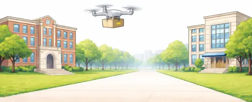 Imagen que ilustra el cálculo de distancia de un dron mensajero en MRU a velocidad constante de 12 m/s en un campus