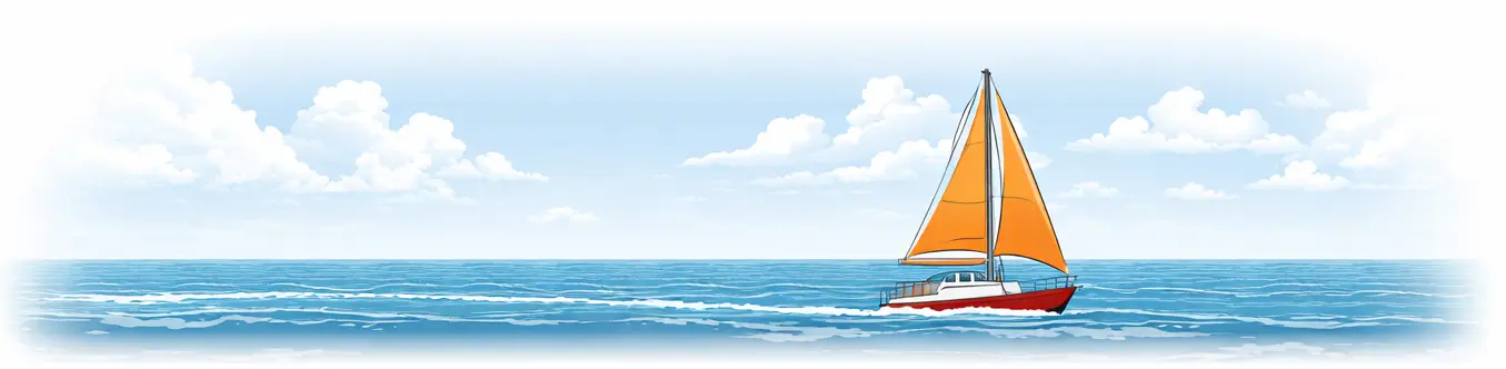 Ilustración en un plano recto del recorrido de un velero en dos tramos: primero con rapidez constante moderada y luego con mayor rapidez debido a un viento de cola, mostrando el avance en la misma dirección