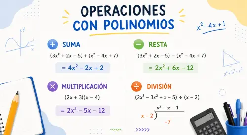 Operaciones de suma, resta, multiplicación y división de polinomios