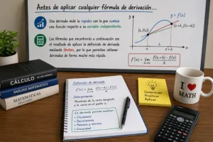 Ilustración de la definición de derivada mediante límites y la aplicación de las fórmulas de derivación para calcular la rapidez de cambio de una función.