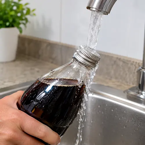 Se usa agua caliente para aflojar la tapa roscada de una gaseosa