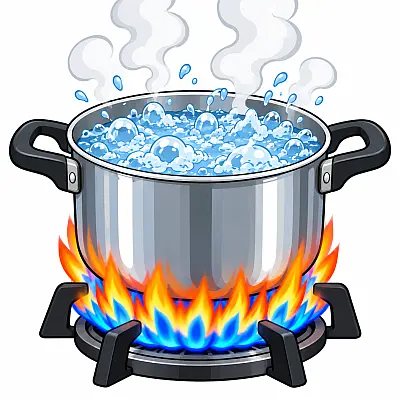 Olla con agua hirviendo a fuego máximo