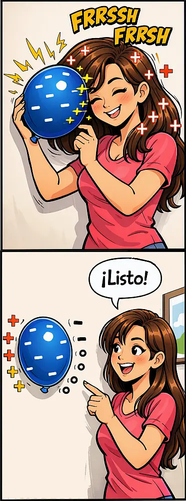 Al frotar un globo en el cabello estás aplicando la ley de coulomb