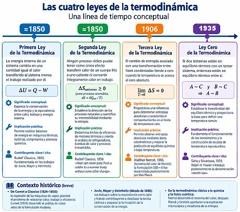 Línea de tiempo de las cuatro leyes de la termodinámica
