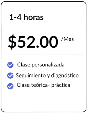 Plan de 1 a 4 horas de clases de matemáticas online por $52 al mes, con clase personalizada, seguimiento y clase teórico-práctica